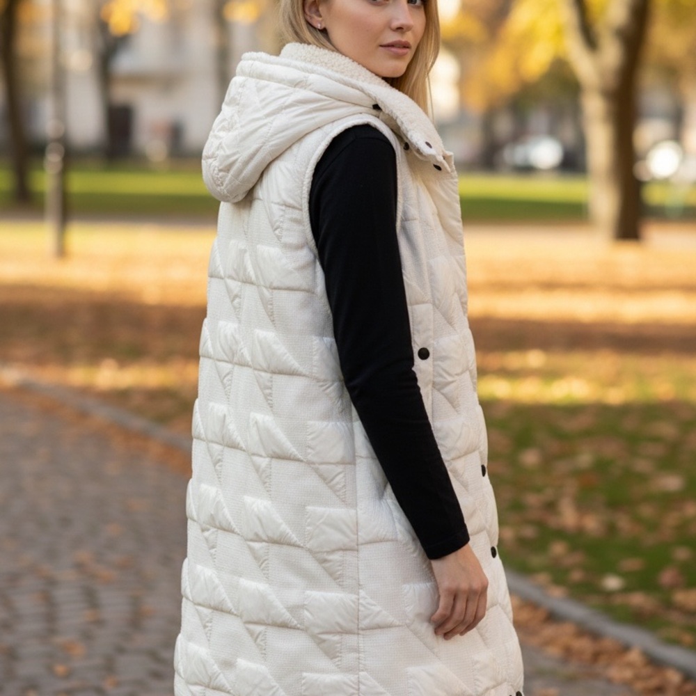 Moncler Grenoble White Quilted Jacket Vest with Shearling Collar - Picture 4 of 15